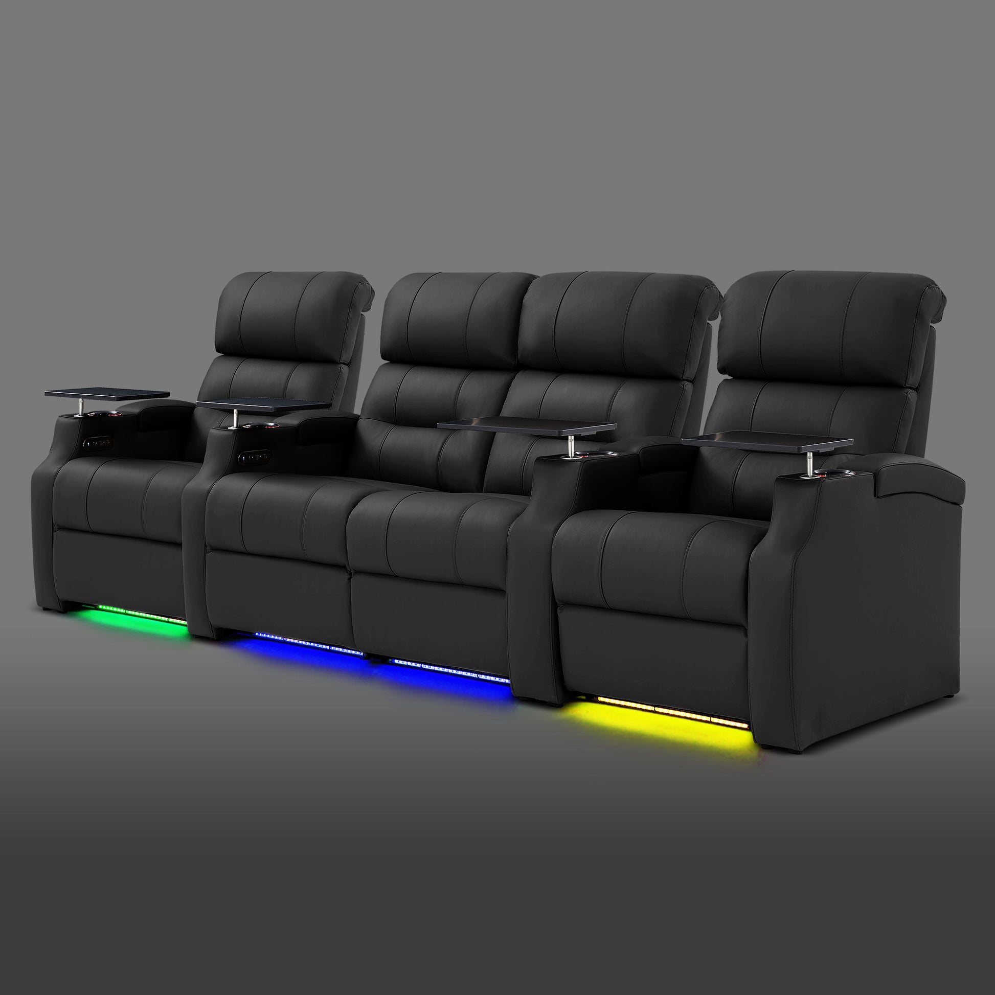 Edgex Series black 4-seat cinema recliner designed with a central two-seat section and single chairs on both ends