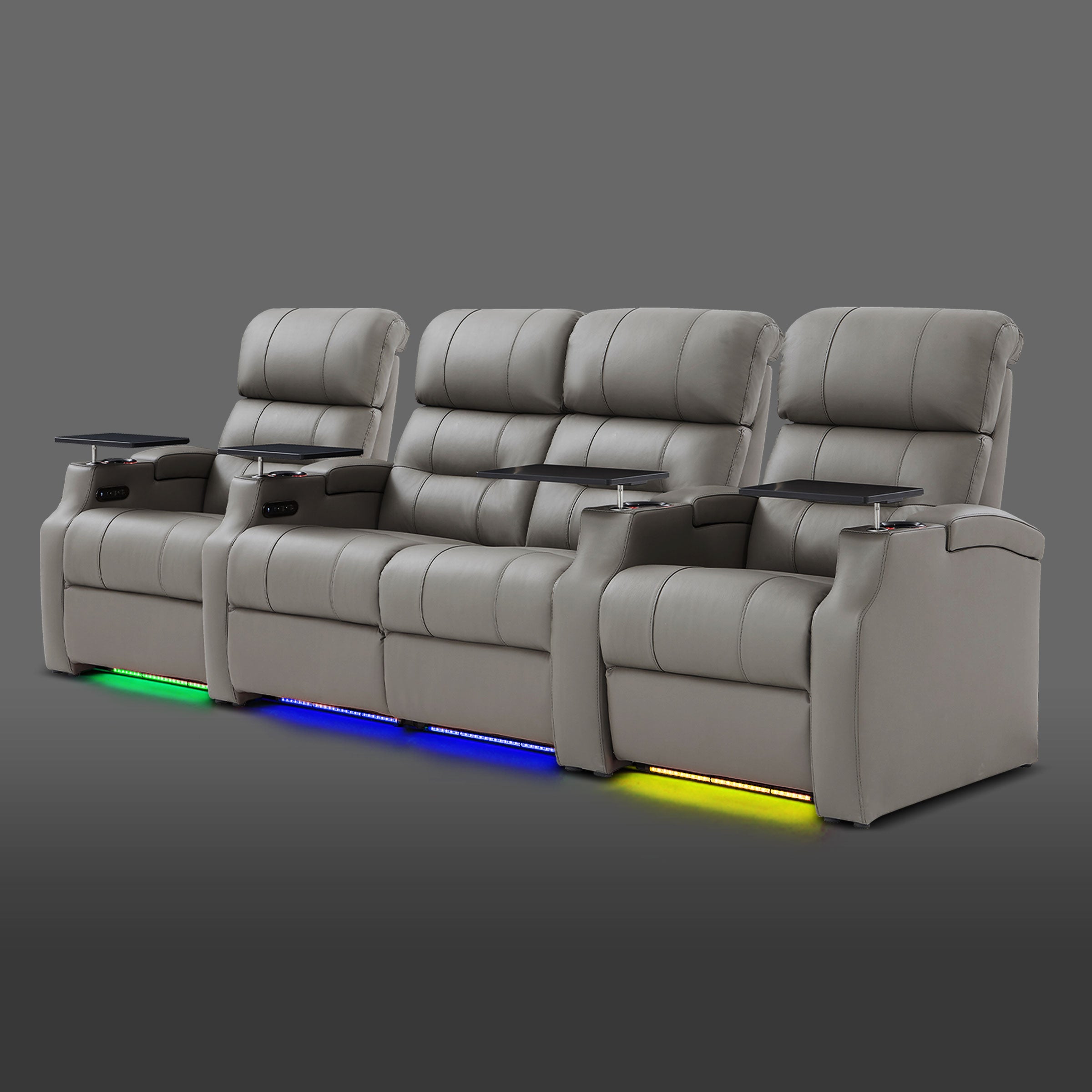 Edgex Series gray 4-seat cinema couch designed with a center two-seat recliner and single chairs on both ends