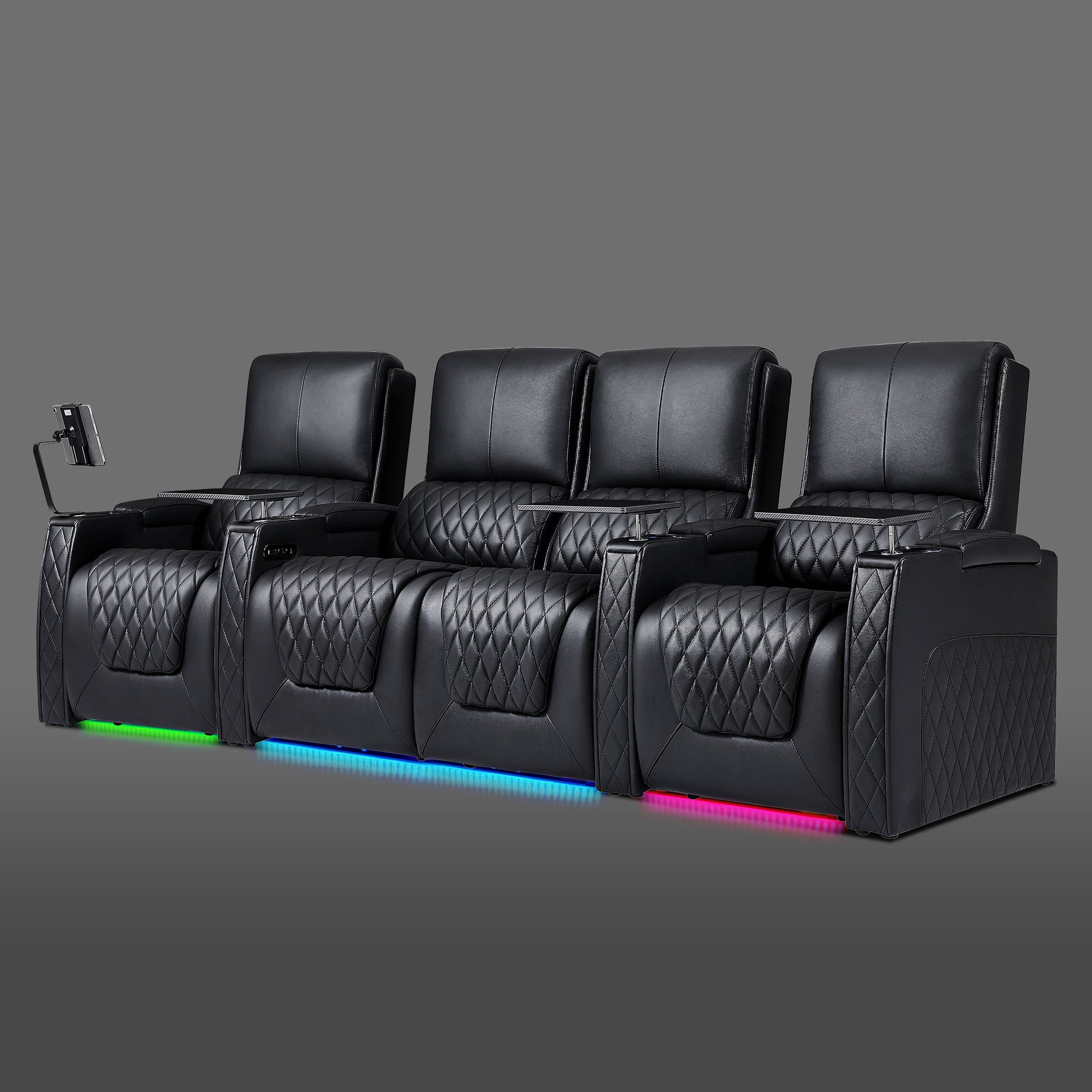 Axys series black 4-seat theater recliner sofa with center double seats and single reclining chairs on both sides