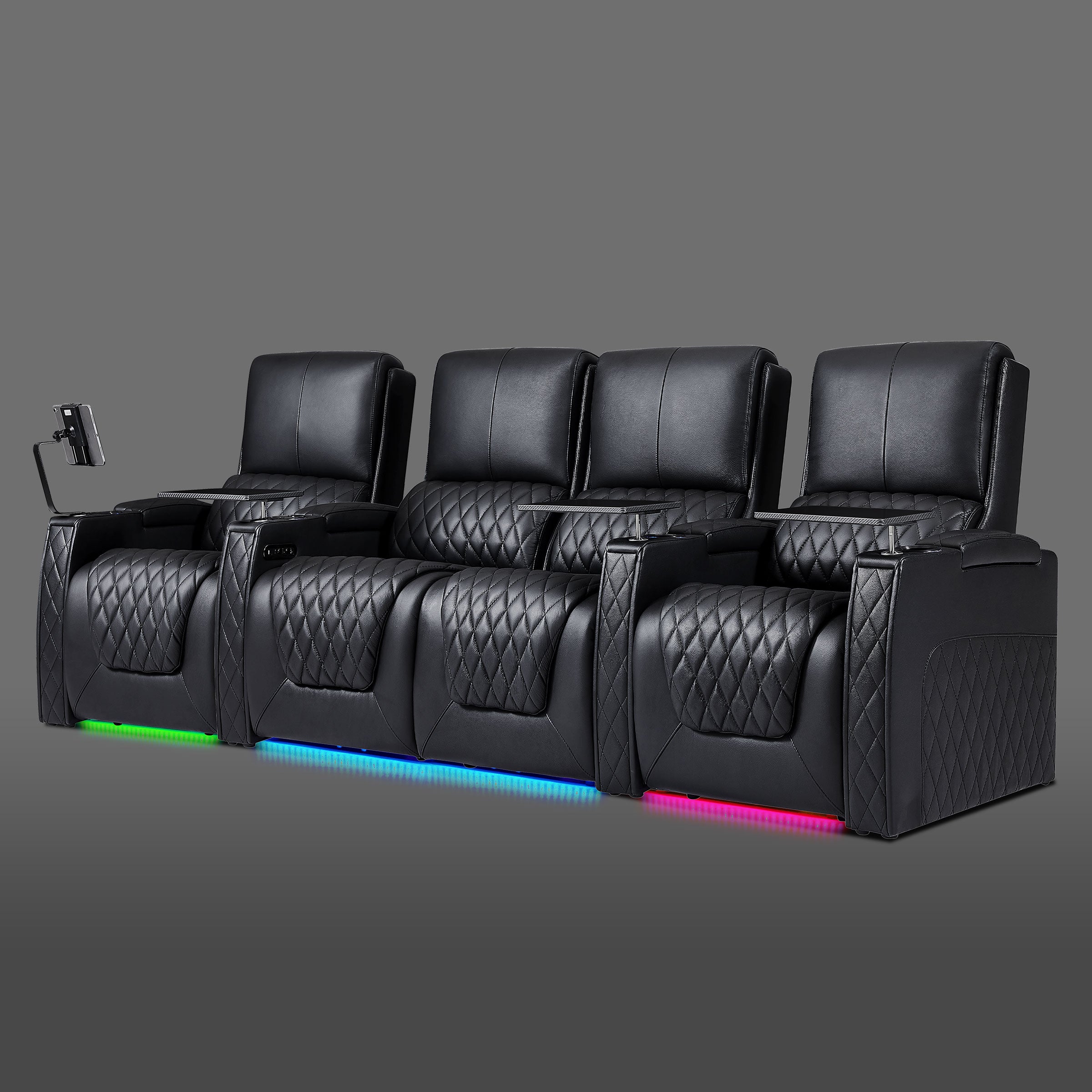 Axys series black 4-seat theater recliner sofa with center double seats and single reclining chairs on both sides