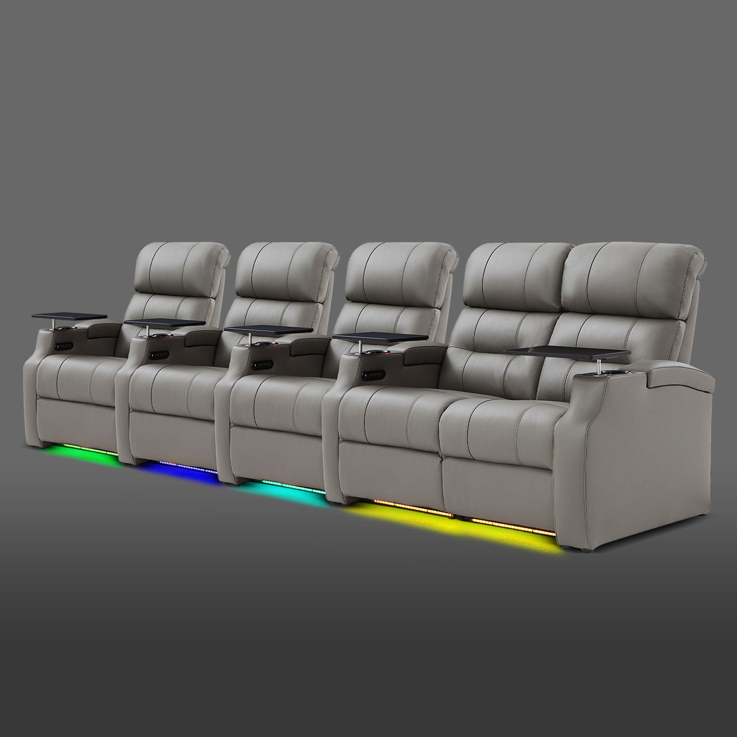 Edgex Series gray five-seat theater sofa featuring three individual chairs and a right-side two-seat recliner