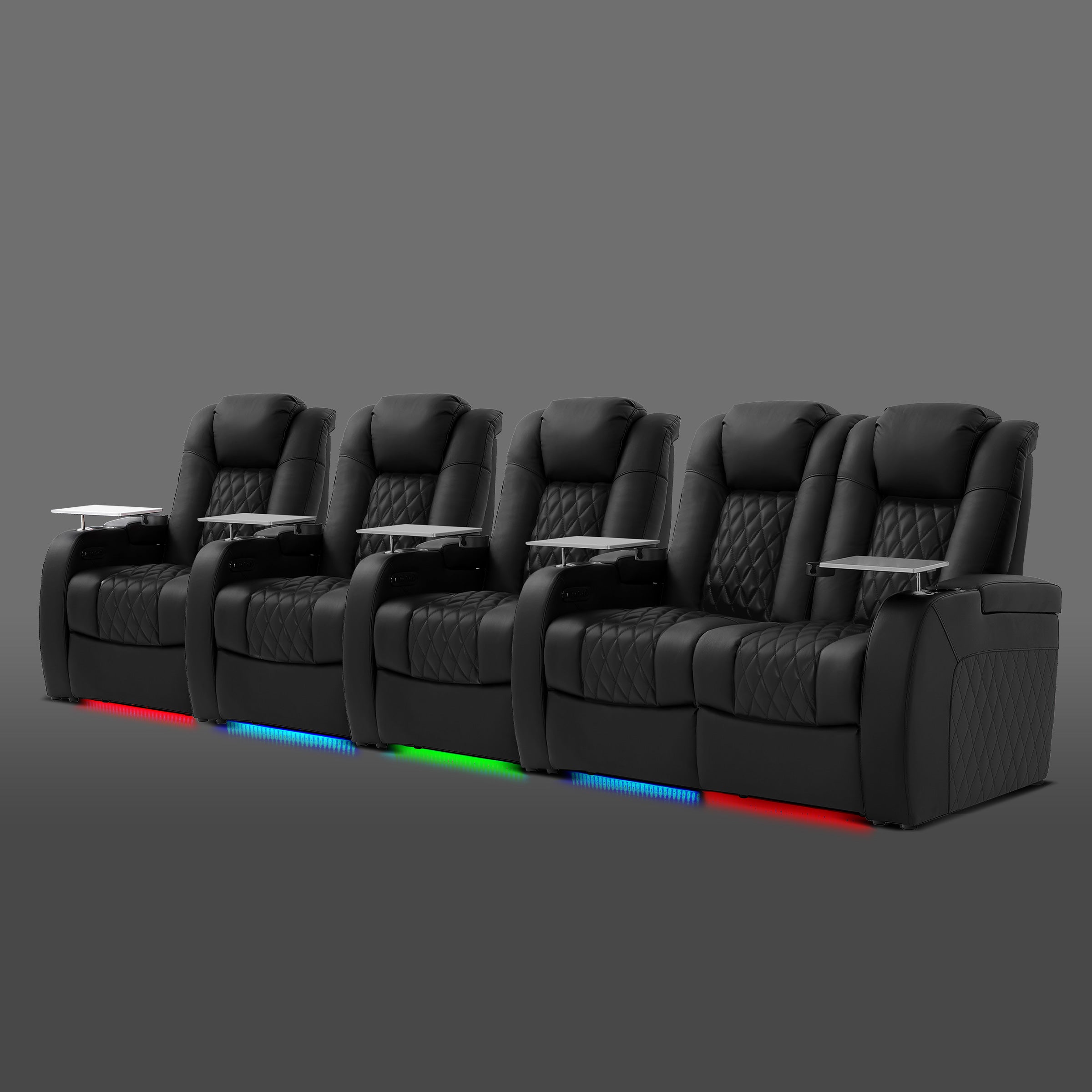 Black five seat layout with two connected chairs on the right and three separate chairs